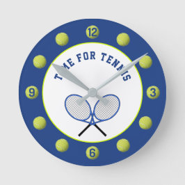 Tennisbälle und Schläger blau Runde Wanduhr