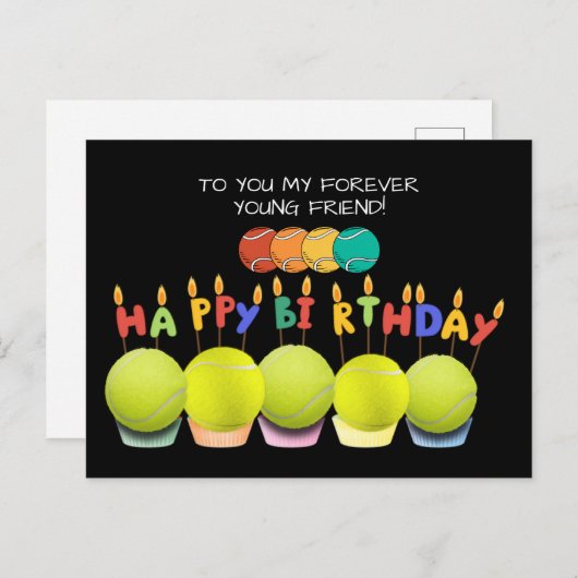 Tennisballon mit glücklichem Geburtstag Postkarte (Vorne/Hinten)