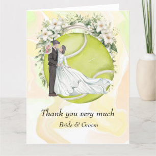 Tennisbride und Groom auf Tennisball für Hochzeite Dankeskarte