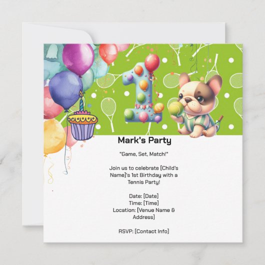 Tennisfeier zum 1. Geburtstag Save The Date (Vorderseite)