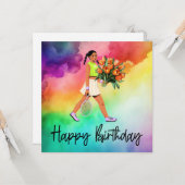 Tennisfrauen hält Geburtstag Blume Karte (Vorderseite/Rückseite Beispiel)