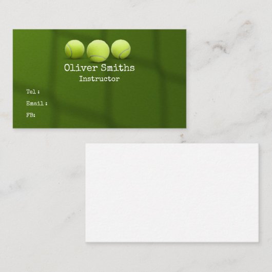 Tennislehrer mit Tennisball auf Grün Visitenkarte (Vorne/Hinten)