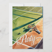 Tennisparty-Einladung mit Schläger auf dem Platz 