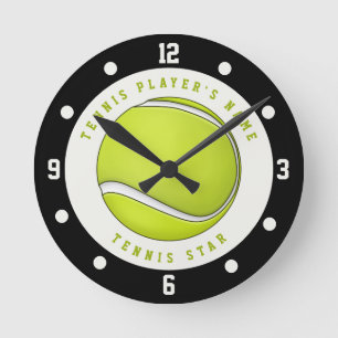 Tennispieler-Uhr mit benutzerdefiniertem Namen und Runde Wanduhr