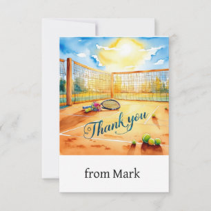 Tennisplatz mit Wort danke mit Schläger