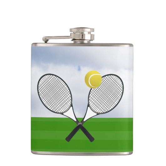 Tennisplatz & TENNIS RACKETS Flachmann (Vorderseite)