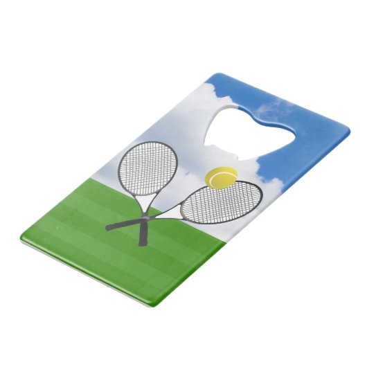 Tennisplatz & TENNIS RACKETS Kreditkartenflaschenöffner (Rückseite Schrägansicht)