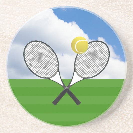 Tennisplatz & TENNIS RACKETS Sandstein Untersetzer (Vorne)