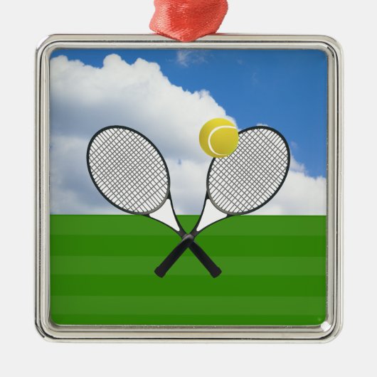 Tennisplatz & TENNIS RACKETS Silbernes Ornament (Vorne)