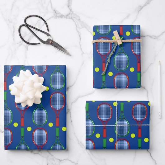 Tennisrackets & Balls Muster Geschenkpapier Set (Vorderseite)