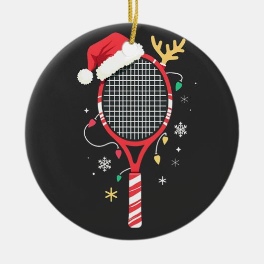 Tennissattel mit Weihnachtsmannmütze und Weihnacht Keramik Ornament (Vorne)