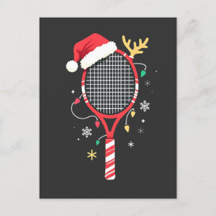 Tennissattel mit Weihnachtsmannmütze und Weihnacht Postkarte