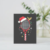 Tennissattel mit Weihnachtsmannmütze und Weihnacht Postkarte (Stehend Vorderseite)