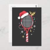 Tennissattel mit Weihnachtsmannmütze und Weihnacht Postkarte (Vorne/Hinten)