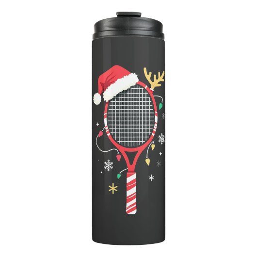 Tennissattel mit Weihnachtsmannmütze und Weihnacht Thermosbecher (Vorderseite)
