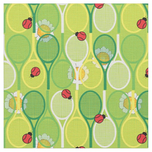 💚 🐞 🎾 Tennisschläger auf grüner, benutzerdefini Stoff (Nahaufnahme)