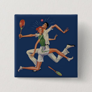 Tennisschläger-Crash bei Vintage-Sportlern Button