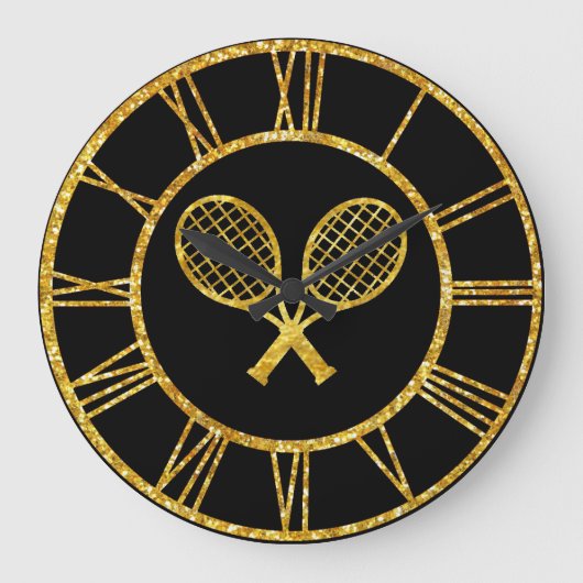 Tennisschläger in Gold Große Wanduhr (Vorderseite)
