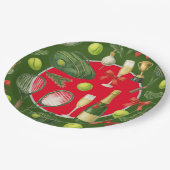 Tennisschläger Kugel schwarz Tinte rot Grün Weihna Pappteller (Schrägansicht)