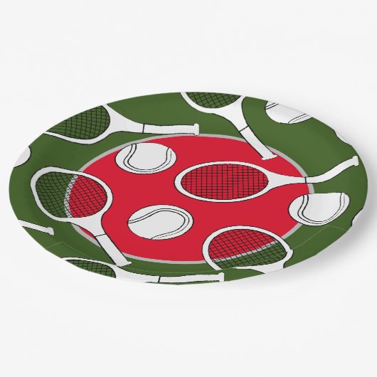 Tennisschläger Kugel schwarz Tinte rot Grün Weihna Pappteller (Schrägansicht)