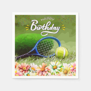 Tennisschläger mit Ball Happy Birthday Serviette
