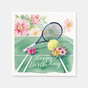 Tennisschläger mit Ball und Blume Geburtstagsparty Serviette