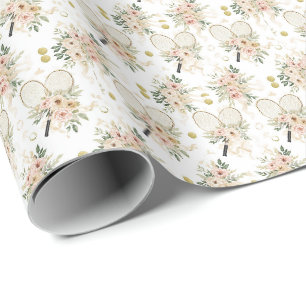 Tennisschläger mit floral  geschenkpapier