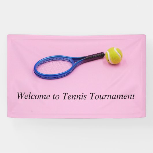 Tennisschläger mit Kugel in rosa Begrüßung Banner (Horizontal)