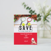 Tennisschläger mit Weihnachts-Save the Date-Party Einladung (Stehend Vorderseite)