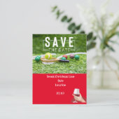 Tennisschläger mit Weihnachts-Save the Date-Party Einladung (Stehend Vorderseite)