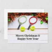 Tennisschläger mit Weihnachtsdekoration Postkarte (Vorne/Hinten)