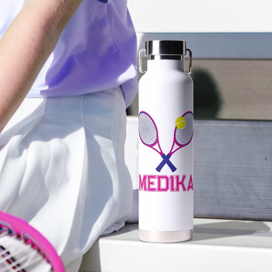 Tennisschläger Rosa-Gelb personalisiert Trinkflasche