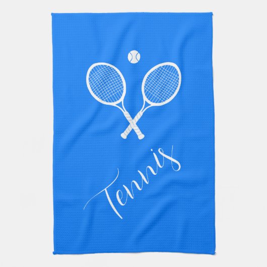 Tennisschläger und Ball Blue Geschirrtuch (Vertikal)