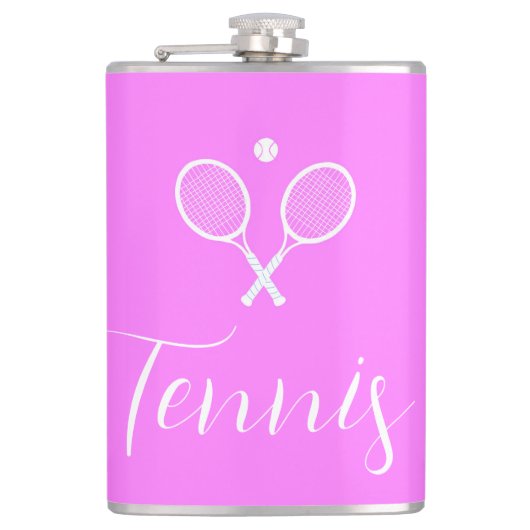 Tennisschläger und Ball Deep Pink Flachmann (Vorderseite)