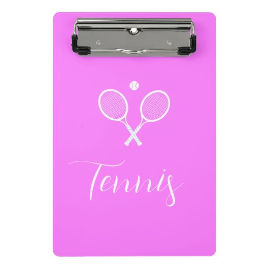 Tennisschläger und Ball Deep Pink Mini Klemmbrett (Vorderseite)
