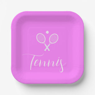 Tennisschläger und Ball Deep Pink Pappteller