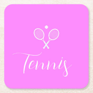 Tennisschläger und Ball Deep Pink Rechteckiger Pappuntersetzer