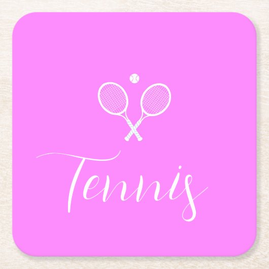 Tennisschläger und Ball Deep Pink Rechteckiger Pappuntersetzer (Vorderseite)