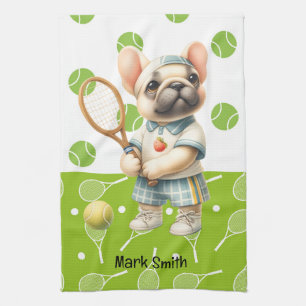 Tennisschläger und Ball für Hundeliebhaber Geschirrtuch