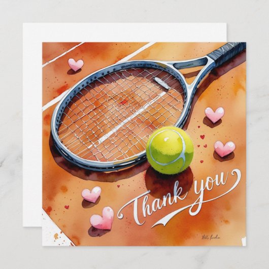 Tennisschläger und Ball mit rotem Liebe Dankeskarte (Vorne/Hinten)