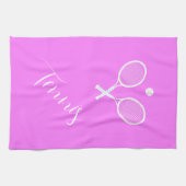 Tennisschläger und Ball Pink Geschirrtuch (Horizontal)