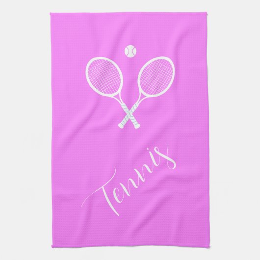 Tennisschläger und Ball Pink Geschirrtuch (Vertikal)