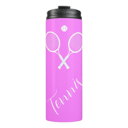 Tennisschläger und Ball Pink Thermosbecher (Vorderseite)
