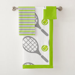 Tennisschläger und Ball, Rahmen und Monogramm Badhandtuch Set