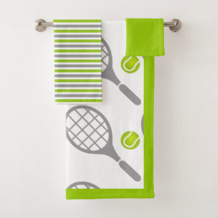 Tennisschläger und -ball, Rahmen und Streifen Badhandtuch Set