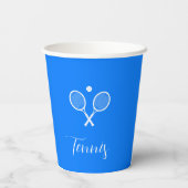 Tennisschläger und Ball Ultramarine Blue Pappbecher (Rückseite)