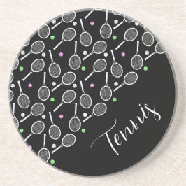 Tennisschläger und -bälle, schwarz getränkeuntersetzer