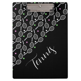 Tennisschläger und -bälle schwarz klemmbrett