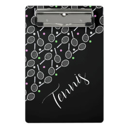 Tennisschläger und -bälle schwarz mini klemmbrett