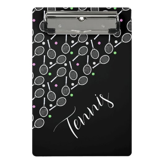 Tennisschläger und -bälle schwarz mini klemmbrett (Vorderseite)